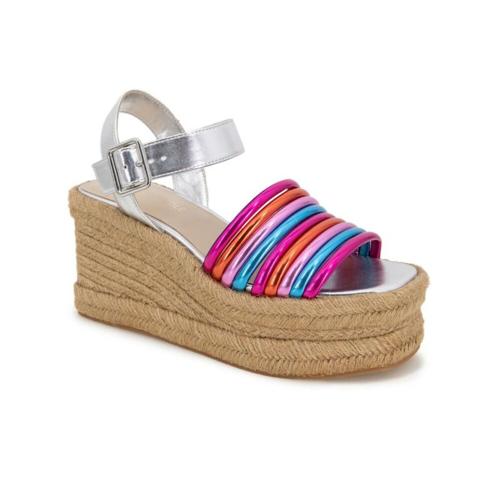 KENNETH COLE NEW YORK Womens Pink Stripe Platform Shelby Wedge Shoes 8.5